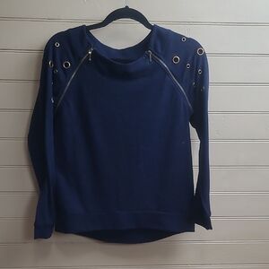 Elegant Navy Long Sleeve Top with Eyelet Accents